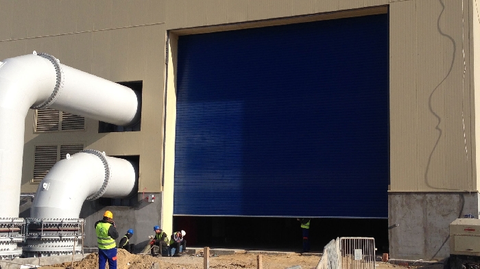 Insulated roller shutters electrically operated, power plant in Egypt desert